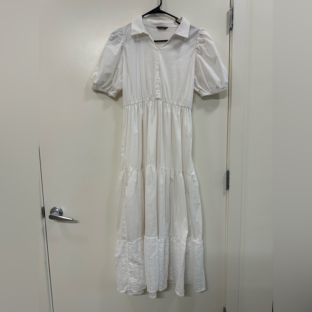 White Maxi Dress with Eyelet Hem